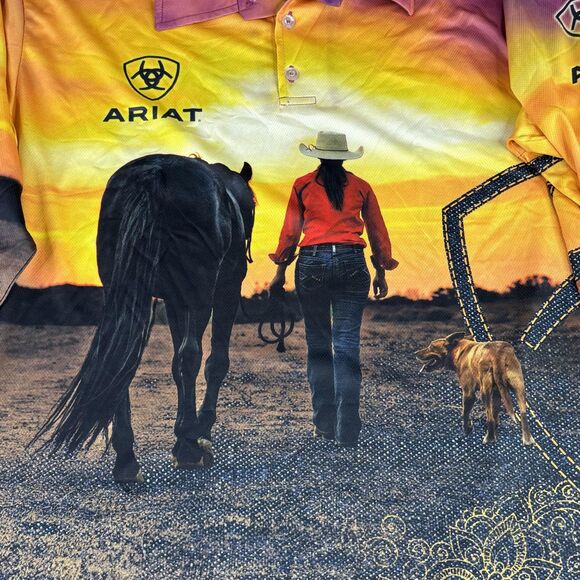 Ariat Polo Shirt Mens Extra Large Multicolor Sunset Western Graphic Long Sleeve - Picture 2 of 14